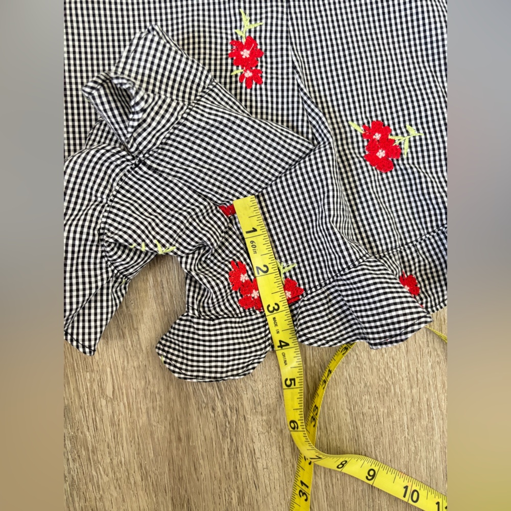 Chelsea & Violet Black-and-White Gingham romper with Red Floral Accents - Picture 12 of 15